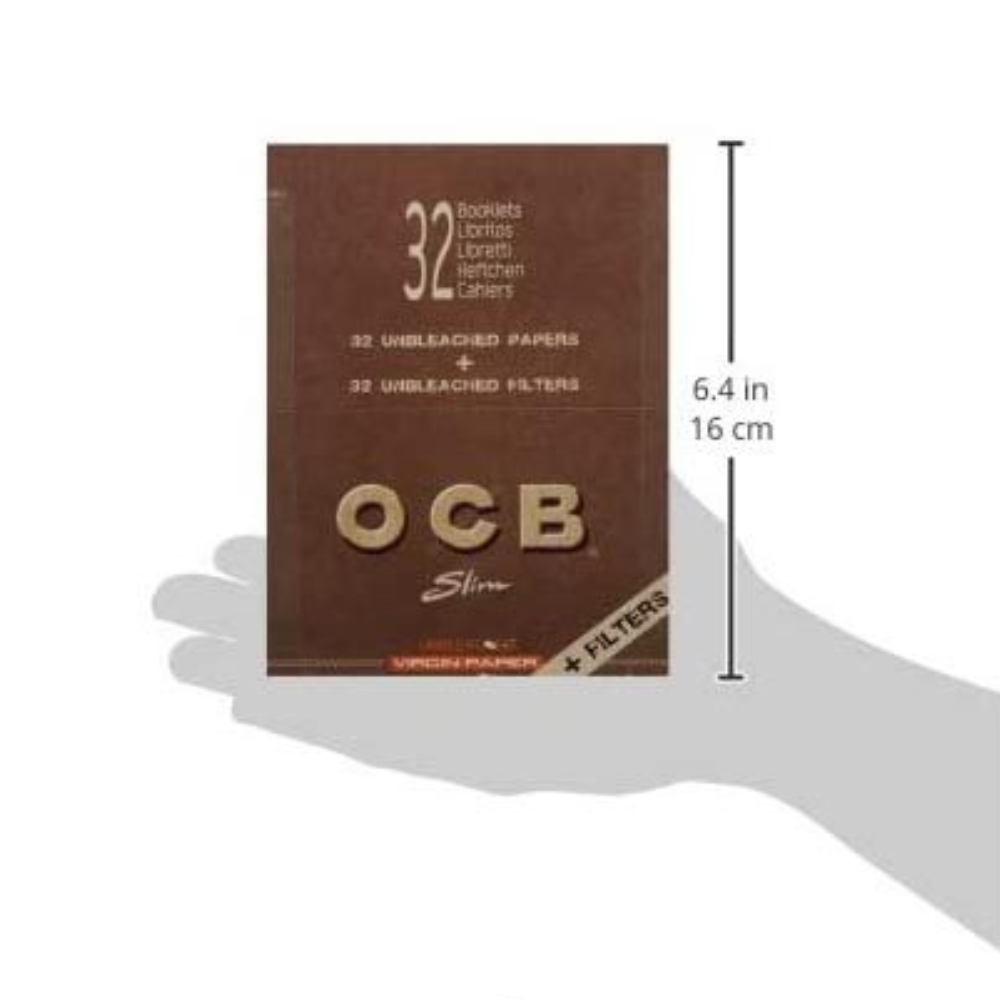 1 Box – OCB Virgin Slim Unbleached Rolling Paper King Size + Filter Tips