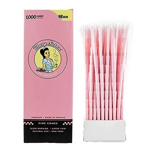 Blazy Susan Pink Prerolled Cones 1000 Pack – Pink Rolling 98mm Special Cones – Vegan & Smooth Burning