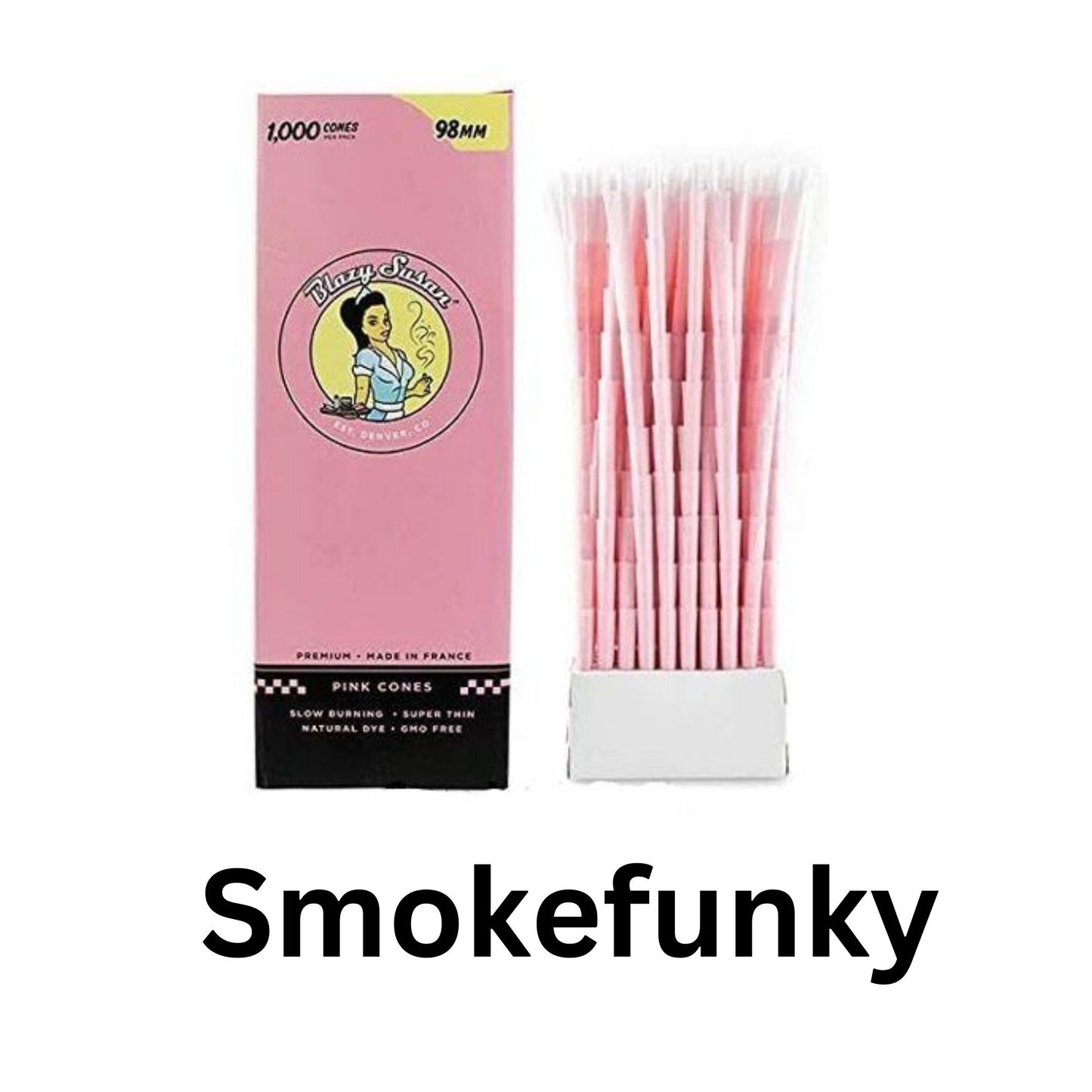 Blazy Susan Pink Prerolled Cones 1000 Pack – Pink Rolling 98mm Special Cones – Vegan & Smooth Burning