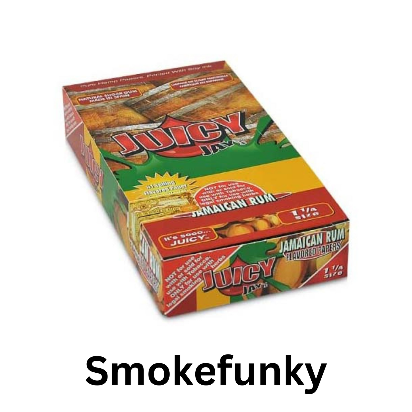 24 Packs (1 box) Juicy Jay’s 1.25″ Pure Hemp Rolling Papers – Jamaican Rum