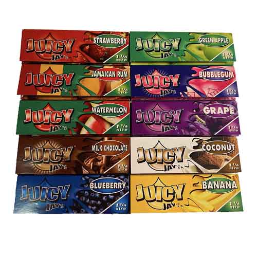 Juicy Jay 10 Pack Mixed Flavor 1 1/4 Size Flavored Rolling Paper 32 Count