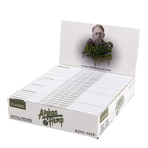 Afghan Hemp Natural Unrefined Rolling Papers – Classic Series – King Size – (24 Pack Bulk Display Box)