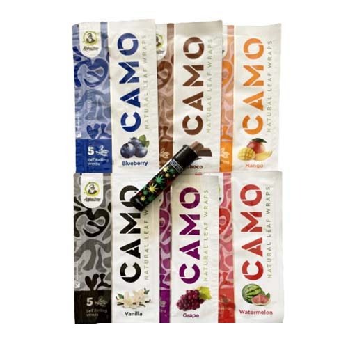 Afghan Hemp Camo Natural Leaf Wraps – 6 Flavor Variety Pack +Clipper Lighter (Design May Vary)